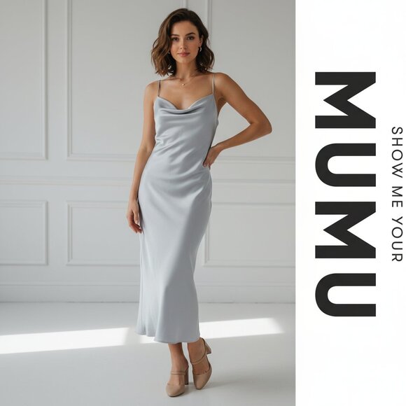 Show Me Your MuMu Dresses & Skirts - Show me Your Mumu Verona Cowl Dress NWT Silver Large